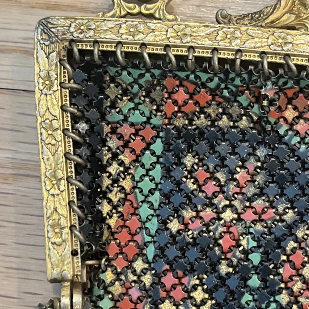 Antique Mandalian Mfg Co Art Deco Enamel Mesh Purse 1920s RARE
